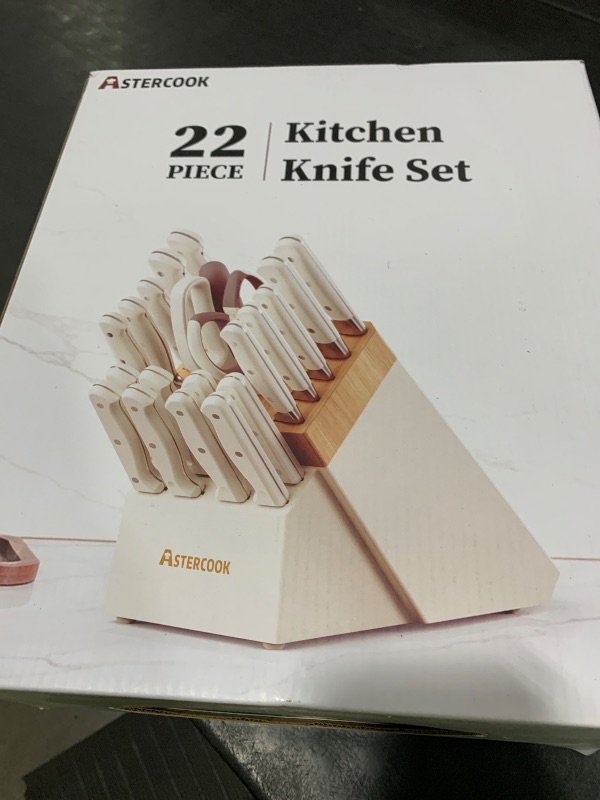 Photo 1 of Knife Set,Astercook Kitchen Knife Set with Block 22-Piece Full Tang Stainless Steel Knives with Sharpener Dishwasher Safe and Anti-Slip Ergonomic Handle Elegant Cream White Utensils Set