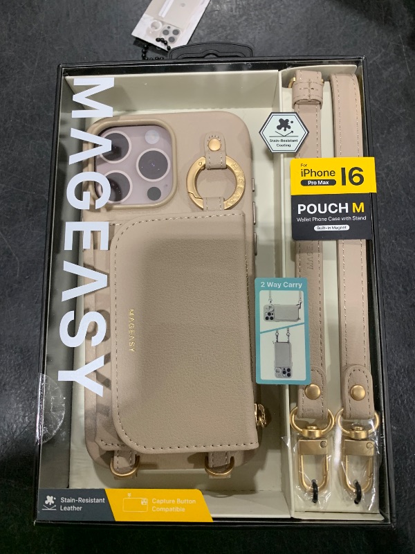 Photo 1 of MAGEASY Pouch MagSafe Crossbody Wallet Case for iPhone 16 Pro Max - Removable Wallet with Strap, 16ft Drop Protection, Card Holder & Coin Pocket Magnetic Purse Compatible with MagSafe (Camel Brown)