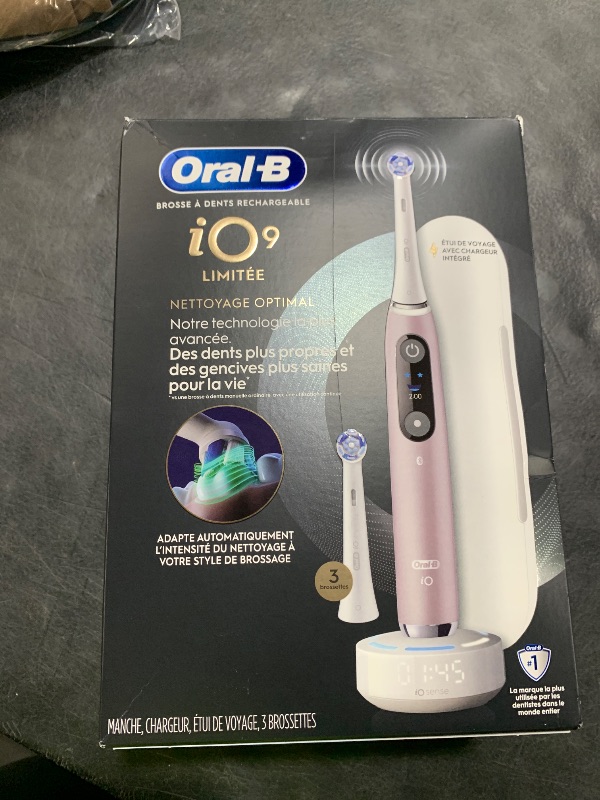 Photo 1 of Oral-B Rechargeable Electric Toothbrush, iO9 Limited Ultimate Clean, 7 Cleaning Modes, Interactive Display, iSense Charger, Charging Travel Case, Visible Pressure Sensor, 3 Brush Heads, Rose Quartz