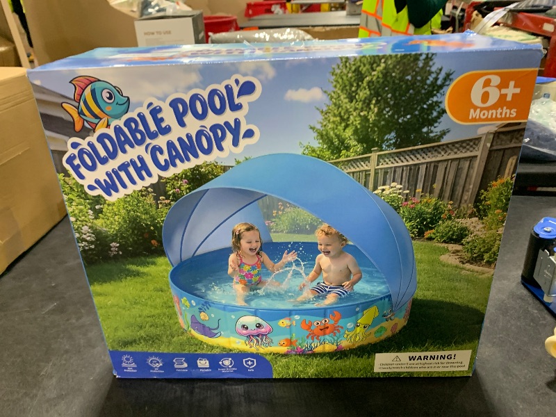 Photo 1 of AZDYJL Foldable Kiddie Pool with Canopy 47IN Toddler Baby Pool with Detachable UPF 50+ Shade, Carry Bag Hard Plastic Foldable Swimming Pool Portable Summer Water Play Pool for Outdoor Backyard Beach