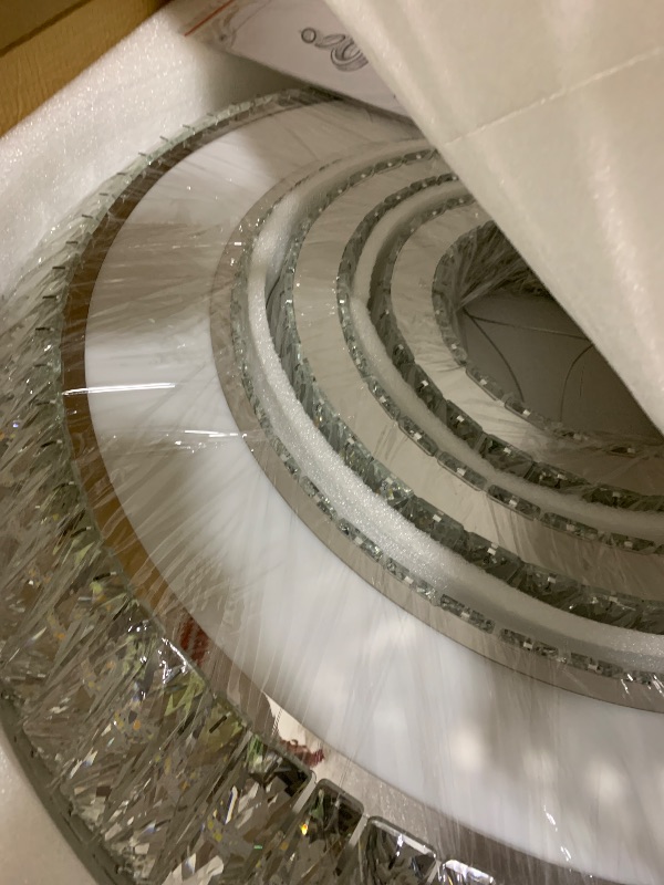 Photo 1 of IDEQUY D32 Inch Modern Large Ring Crystal Chandelier Modern Luxury Ceiling Lights Fixture for Dining Living Room 3-Tier Raindrop Chandeliers Lighting LED 3000-6000K Infinity Dimmable