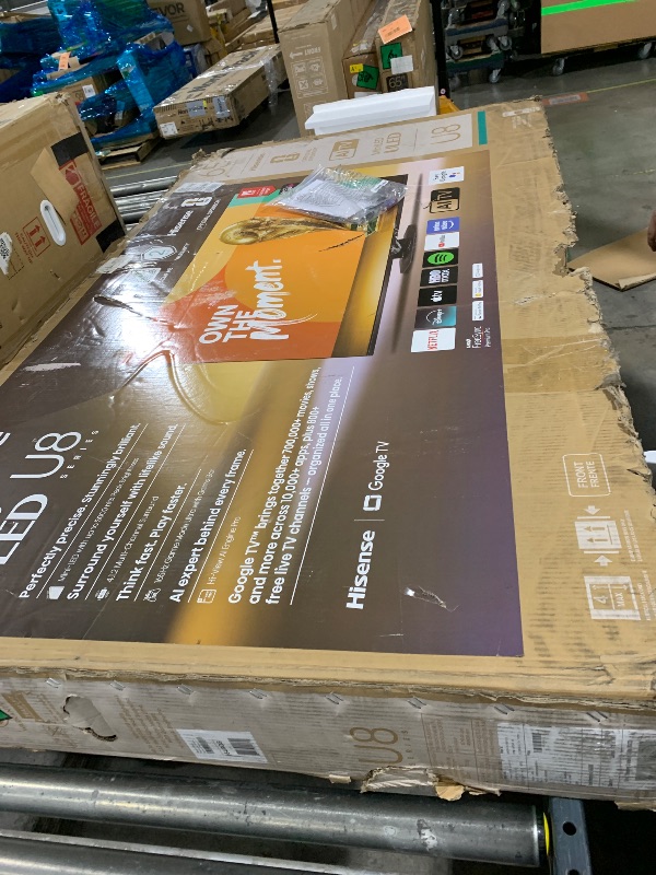 Photo 1 of Hisense 65" U8 Series ULED Mini-LED 4K UHD Smart Google TV (65U8QG) - QLED, Native 165Hz, VRR 288, Up to LD5600, 5000 Nits, HDR10+, Dolby Vision IQ · Atmos, IMAX Enhanced, 4.1.2 Ch Audio