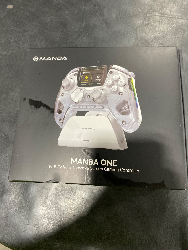 Photo 1 of ManbaOne Interactive Screen Wireless Gaming Controller for PC/Switch/Switch 2/iOS/Android,Hall Effect Stick & Trigger,RGB Lighting,Remappable Buttons,1800mAh with Charging Dock (White)