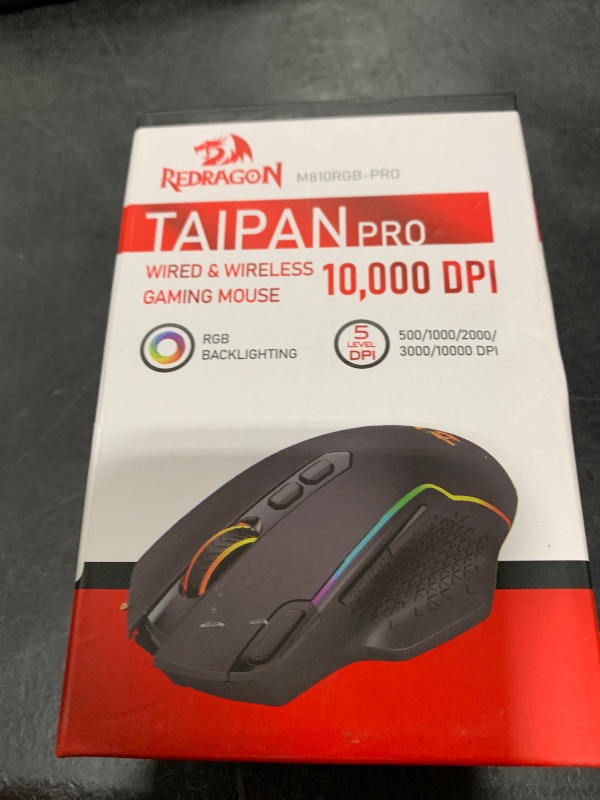 Photo 1 of Redragon M810 Pro Wireless Gaming Mouse, 10000 DPI Wired/Wireless Gamer Mouse w/Rapid Fire Key, 8 Macro Buttons, 45-Hour Reliable Power Capacity and RGB Backlit for PC/Mac/Laptop