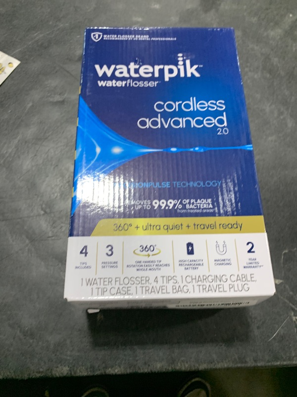 Photo 1 of Waterpik Cordless Advanced 2.0 Water Flosser For Teeth, Gums, Braces, Dental Care With Travel Bag and 4 Tips, ADA Accepted, Rechargeable, Portable, and Waterproof, White WP-580, Packaging May Vary