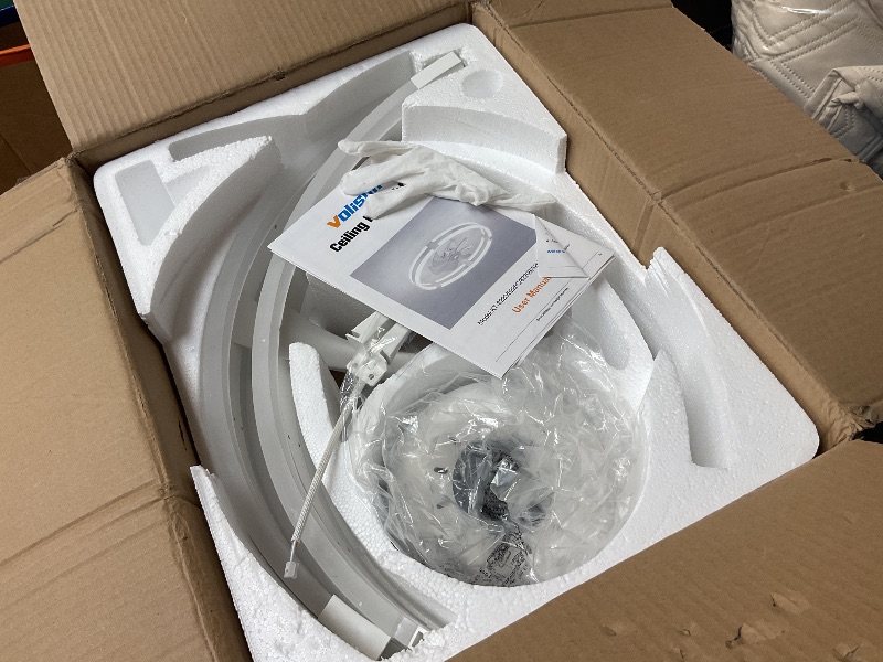 Photo 3 of VOLISUN Ceiling Fans with Lights and Remote, 19.7in Low Profile Ceiling Fans with Light, 3000K-6500K Dimmable Fandelier Ceiling Fan, White Flush Mount Ceiling Fan for Bedroom
