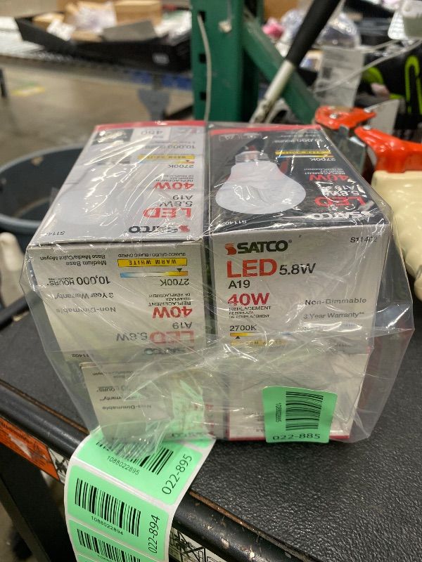 View 2 of **4 PACK**Satco 11402 5.8W LED A19 Light Bulb, 40W Replacement, 2700K Warm White, 450 Lumens