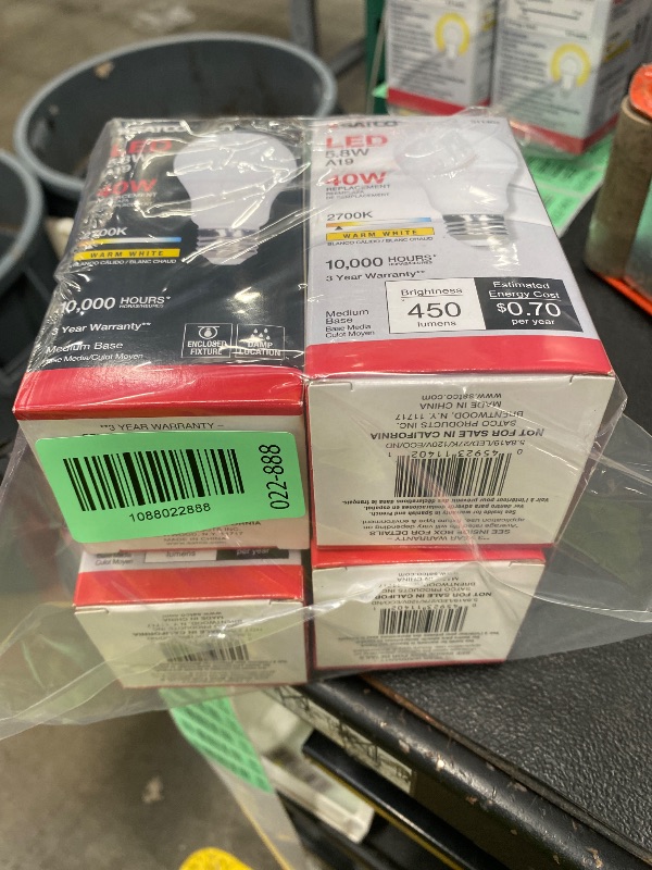 Photo 1 of **4 PACK**Satco 11402 5.8W LED A19 Light Bulb, 40W Replacement, 2700K Warm White, 450 Lumens