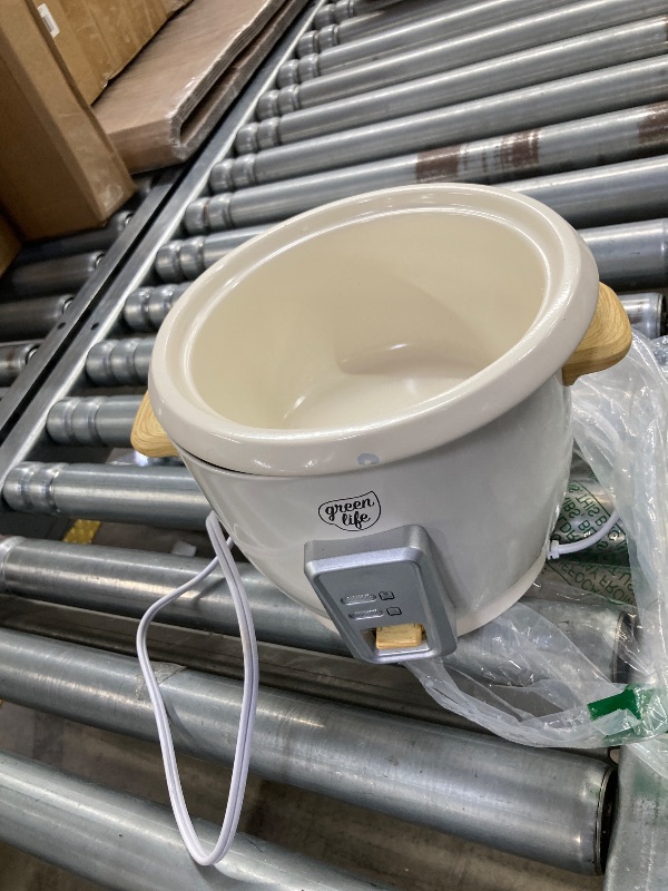 Photo 1 of **Missing Lid**GreenLife Rice Cooker with Removable PFAS-Free Ceramic Nonstick Pot, 3-Cups Uncooked/6-Cups Cooked, Grains & Oatmeal Multicooker, Compact One-Switch Design, Auto Keep Warm, Easy Clean, Cream