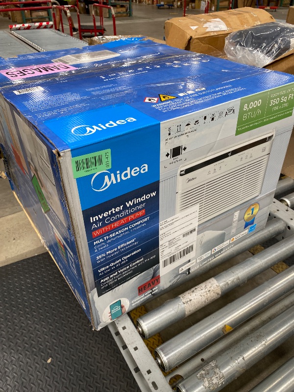Photo 1 of *Dented/scratches* Midea 8,000 BTU Smart Inverter Air Conditioner Window Unit with Heat and Dehumidifier – Cools up to 350 Sq. Ft., Energy Star Rated, Quiet Operation, Electronic Controls, Remote Control, White