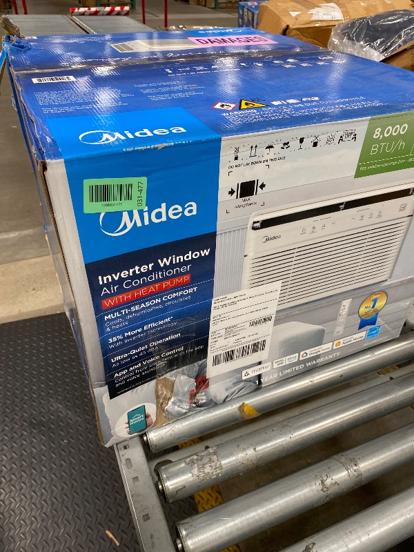 Photo 1 of *Dented/scratches* Midea 8,000 BTU Smart Inverter Air Conditioner Window Unit with Heat and Dehumidifier – Cools up to 350 Sq. Ft., Energy Star Rated, Quiet Operation, Electronic Controls, Remote Control, White