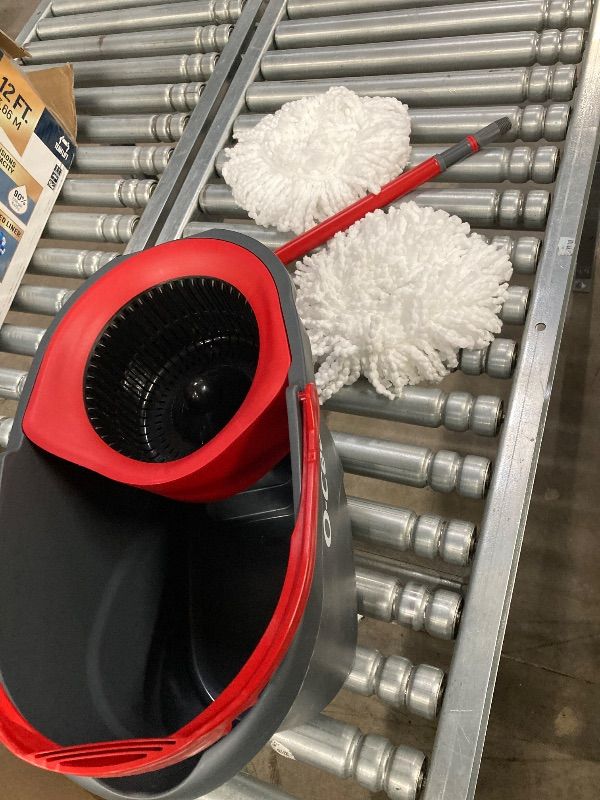 View 2 of ***MISSING PIECES -SELLING AS INCOMPLETE PARTS ONLY*** O-Cedar Easywring Microfiber Spin Mop & Bucket Floor Cleaning System with 1 Extra Refill,Red / Gray