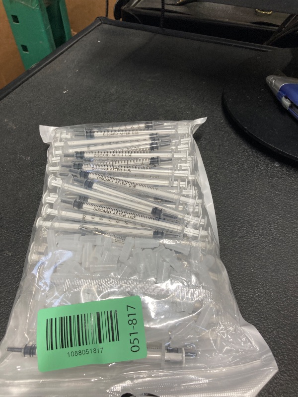 Photo 1 of 100 Pack 1ml Syringe with Cap for Liquid, 1cc Plastic Small Syringes with Cover, Non-Sterile, No Needle