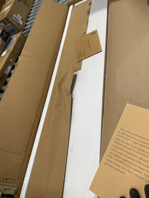 View 2 of **It is used; it is unknown if any parts are missing or if it works 100%.***BANFFLOW Floating Shelves 3 inch Thick for Wall Set of 2,Solid Pine Wood Wall Mount Shelf for Kitchen Living Room Bedroom Bathroom,8" D x 36" L x 3" H-White