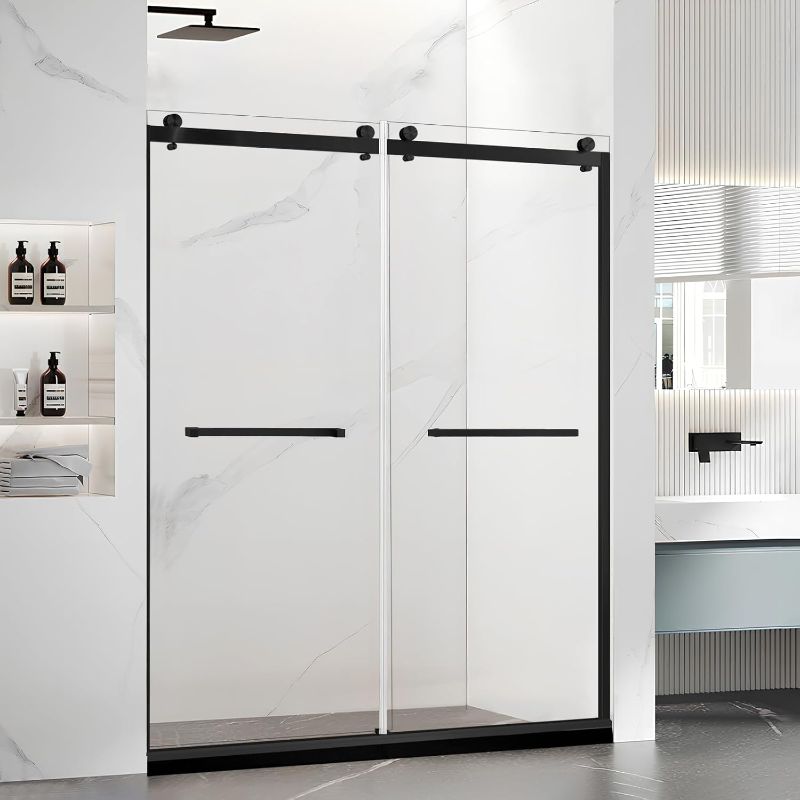 Photo 1 of Frameless Double Sliding Shower Door 56"- 60" x 74" Matte Black