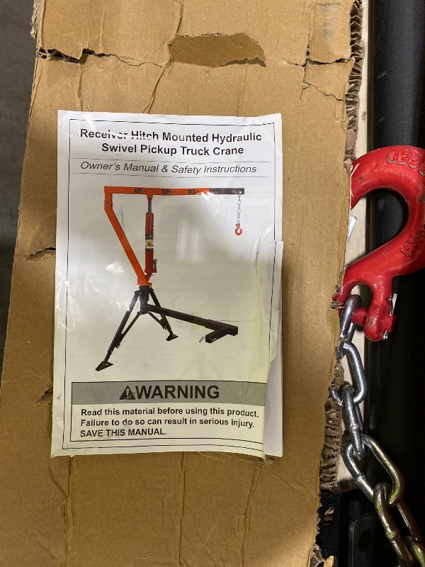 Photo 1 of Rugcel 1500 lb Stretchable Receiver Hitch Mounted Hydraulic Swivel Pickup Truck Crane, with Three Boom Capacities of 750 lb, 1000 lb and 1500 lb (Hitch Crane 1500LB)