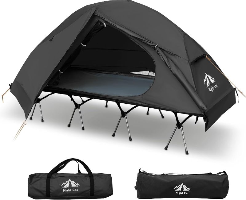 Photo 1 of ight Cat Camping Cot Tent - Waterproof 1-Person Off-Ground Combo Cot Bed for Adults Portable Easy Set-up Tent Black 27.5'' Width