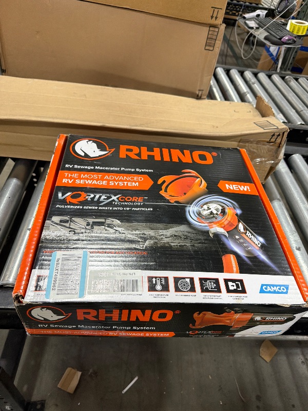 Photo 1 of Camco Rhino Camper/RV Sewage Macerator Pump Kit - Features Run Dry Protection and High Temp Protection - Compatible w/4”, 3.5” & 3” Sewer Outlets - Designed w/Self-Priming 12 Volt DC Motor (39040)