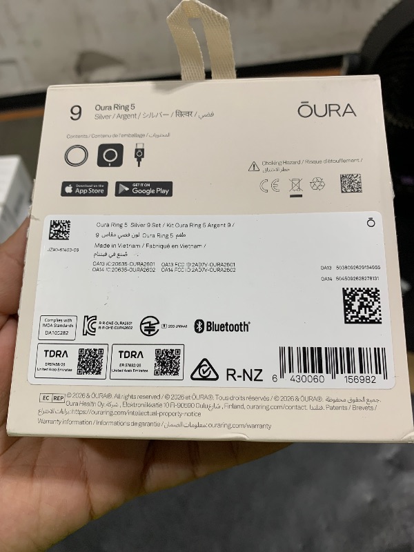 Photo 1 of Oura Ring 5 - Silver - Size 9 - Smart Ring Health Tracker - Sleep, Activity, Women's Health, AI Advisor, 1 Week Battery Life, Oura App, Android & iOS Compatible
