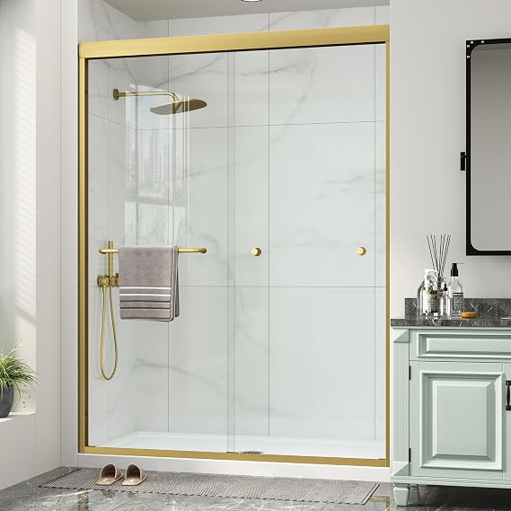 Photo 1 of Double Sliding Shower Door,61-66" Wx72 H,1/4" Brushed Gold
