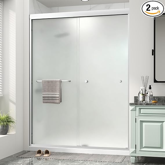 Photo 1 of Double Sliding Frosted Shower Door,49-54" Wx72 H,1/4" Brushed Nickel