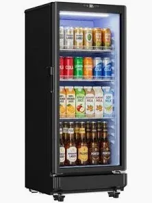Photo 1 of 21.3 in. Single Zone 220-Cans Freestanding/Built-in Beverage Refrigerator Cooler in Black with LED Light, See-Thru Door
