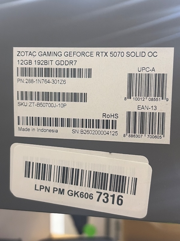 Photo 1 of ZOTAC Gaming GeForce RTX 5070 Solid OC 12GB GDDR7 Graphics Card