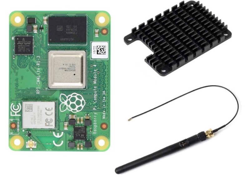 Photo 1 of Waveshare Pi Compute Module 4 Comes with an Official Raspberry Pi CM4104000 (with Wireless, 4GB RAM, Lite Version), an Antenna Kit and a HEATSINK. (3 Items)