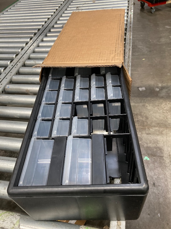 Photo 1 of **MISSING SOME DRAWERS****Akro-Mils 26-Drawer Plastic Drawer Storage Cabinet for Garage Organization, Bead Organizer, Building Bricks Storage, Teacher Toolbox, Makeup Organizer, 20" W x 6" D x 10" H, 10126 Black