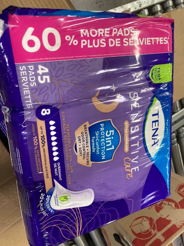 Photo 1 of ***1 PACKAGE HAS BEEN OPENED***TENA Sensitive Care Overnight Incontinence Pads, Women, Extra Coverage 90ct***1 PACKAGE HAS BEEN OPENED***