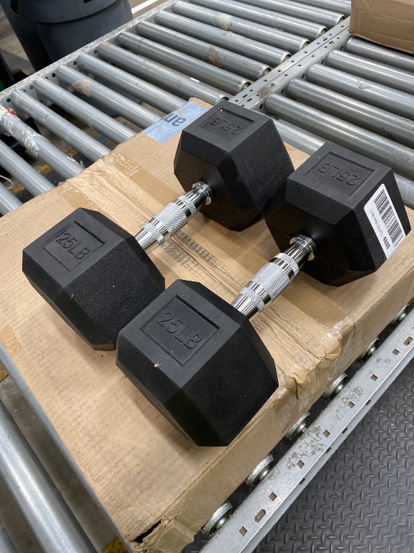 Photo 1 of *HEAVY* *Scratches* Fitvids Rubber Encased Hex Dumbbell, Hand Weights Set of 2 with Anti-Slip Cast Iron Grip for Strength Training, 25 LB Pair