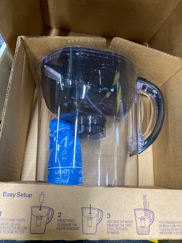 Photo 1 of *Cracked/Parts only* Brita Large 10-Cup Water Filter Pitcher with BritaPlus Filter, WQA NSF/ANSI Certified, Reduces 2X Contaminants vs. Standard, Removes Chlorine Taste & Odor, Reduces Zinc Copper Mercury & More, Black