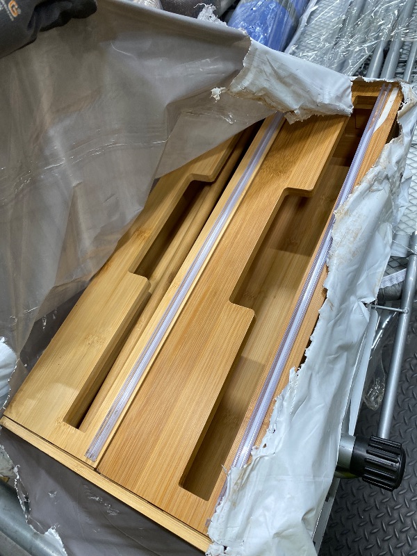 Photo 1 of *Damaged/Parts only* TidyCulture 18 Inch Large Foil Wrap Dispenser with Cutter, 2 in 1 Aluminum Butcher Parchment Paper Freezer Tin Wax Cling Foil Plastic Wrap Organizer for Kitchen Drawer Bamboo Saran Storage Roll Holder