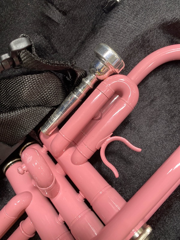 Photo 1 of *USED* ROWELL Bb Standard Trumpet Professional Brass Trumpets for Beginner Standard Student Trumpet Set with Hard Case,7C Mouthpiece,Gloves(Pink)