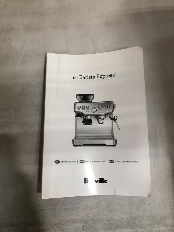 View 4 of ** PARTS ONLY PLUG DAMAGE AS WELL AS OTHER PIECES UNABLE TO TEST REFER TO PHOTOS**
Breville BES870XL Barista Express Espresso Machine, Brushed Stainless Steel