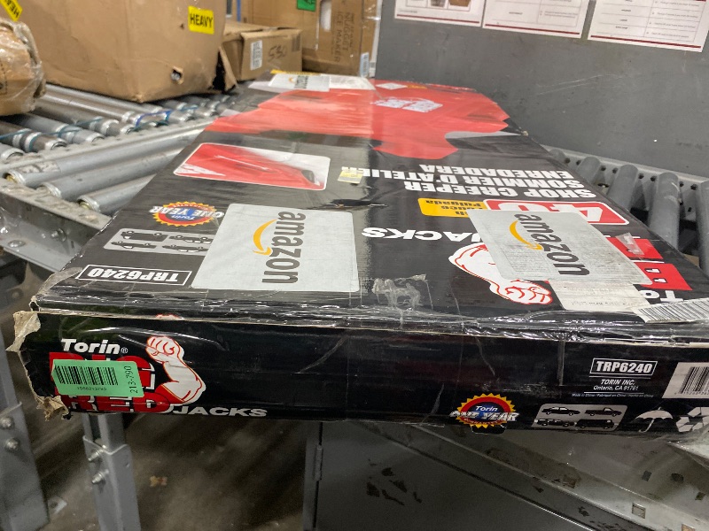 View 2 of ** Missing wheel **
BIG RED TRP6240 Torin Blow Molded Plastic Rolling Garage/Shop Creeper: 40" Mechanic Cart with Padded Headrest, Dual Tool Trays and 6 Casters, Red