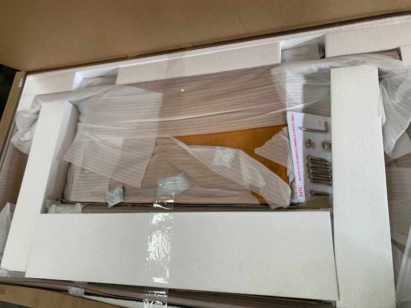 View 2 of (factory sealed) NTC Flow Modern Wooden Rectangle Desk Table with Hidden Drawer – Waterproof & Heat Resistant - Teak Look