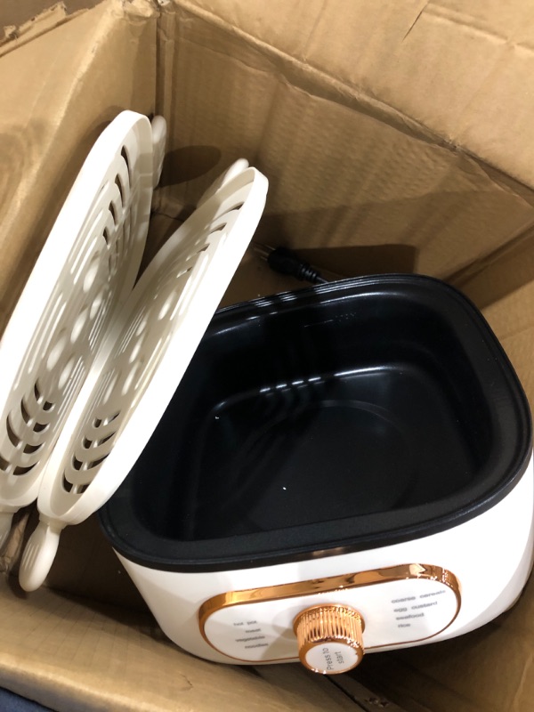 View 3 of 1200W 2 Tier Electric Steam Pot 10.5L Stackable Multipurpose Cooker Electric Hot Pot with Steaming Plate for Soup Noodles Oatmeal Seafood Vegetables