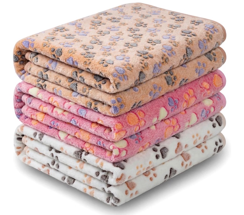 View 1 of 1 Pack 3 Blankets Soft Fluffy Pet Flannel Blanket(Cute Paw,30”×20”)