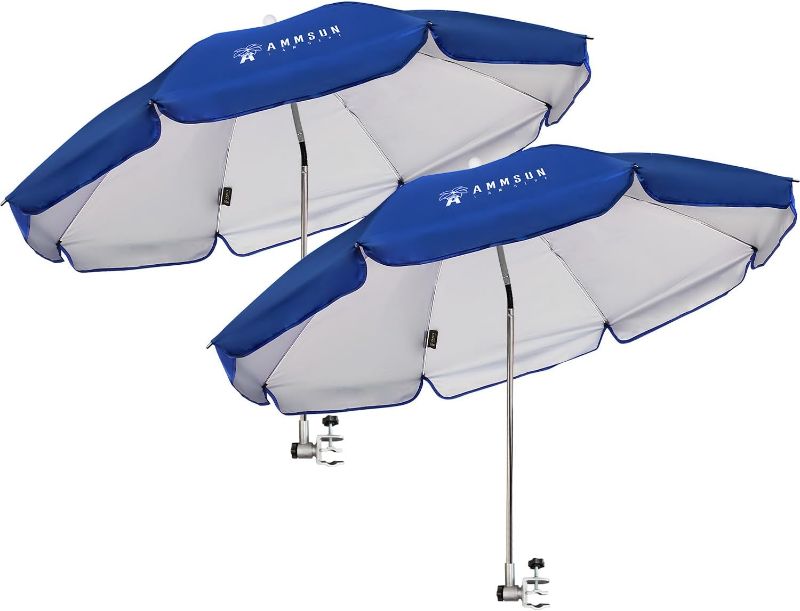 View 1 of **FOR REFERENCE ONLY ON TYPE OF PRODUCT** Chair Umbrella with Universal Clamp Adjustable 43.5 inches HEIGHT, 48.8" WIDE and 360° Swivel & UPF 50+ Protection Portable Sun Umbrella, Secure Clip on Camping/Beach Chairs, Stroller, Wheelchair, Golf cart, Loung
