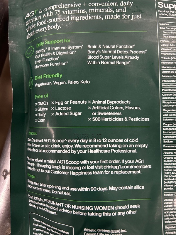 View 4 of **CASE OF 20** AG1 Greens Powder Refill Pouch – 75 Vitamins, Multivitamin & Probiotic | Gut Health Support | Vegan, Keto, Gluten Free | Athletic Greens Supplement - Pouch Only, Classic Formula