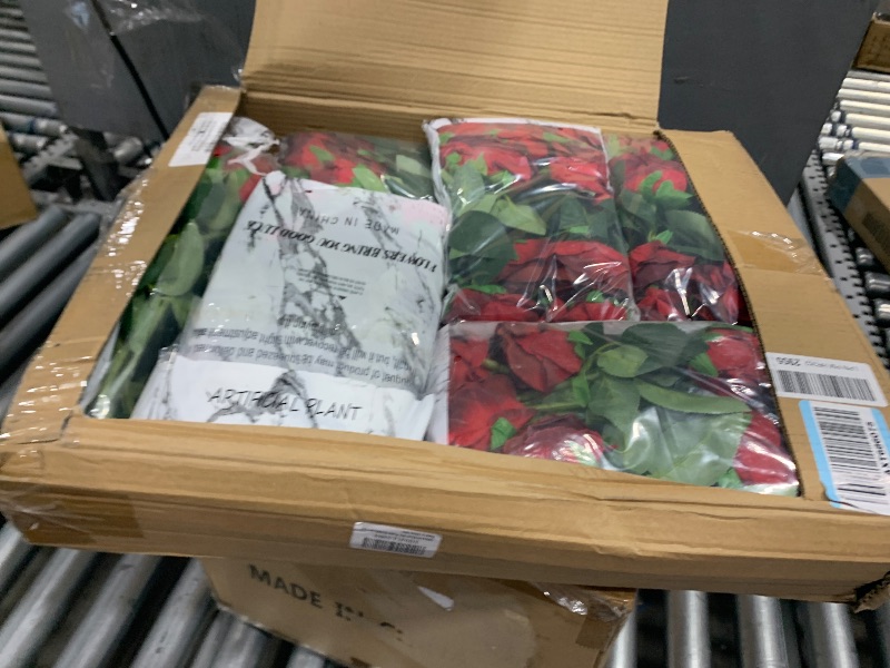 View 2 of 100pcs Fake Burgundy Roses Bulk, Red Roses Artificial Flowers with Stem