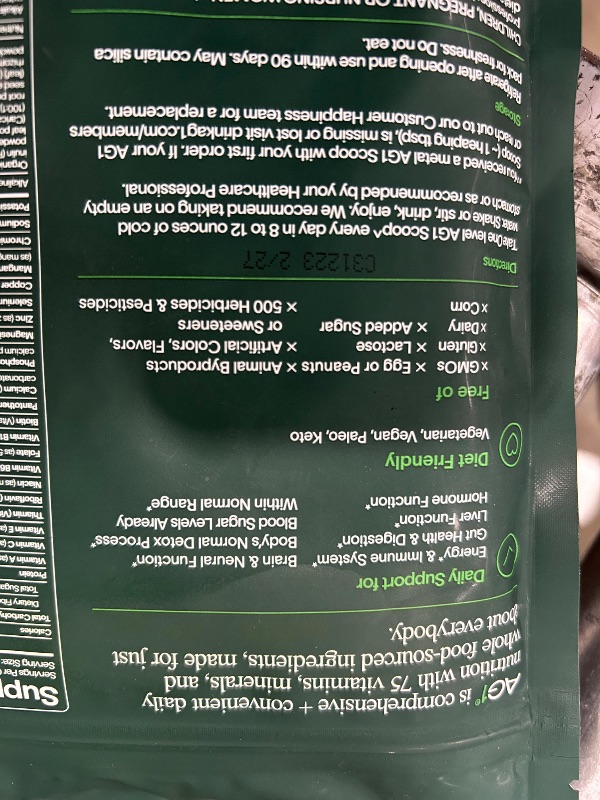 View 3 of **EXPIRES 02/27** AG1 Greens Powder Refill Pouch – 75 Vitamins, Multivitamin & Probiotic | Gut Health Support | Vegan, Keto, Gluten Free | Athletic Greens Supplement - Pouch Only, Classic Formula