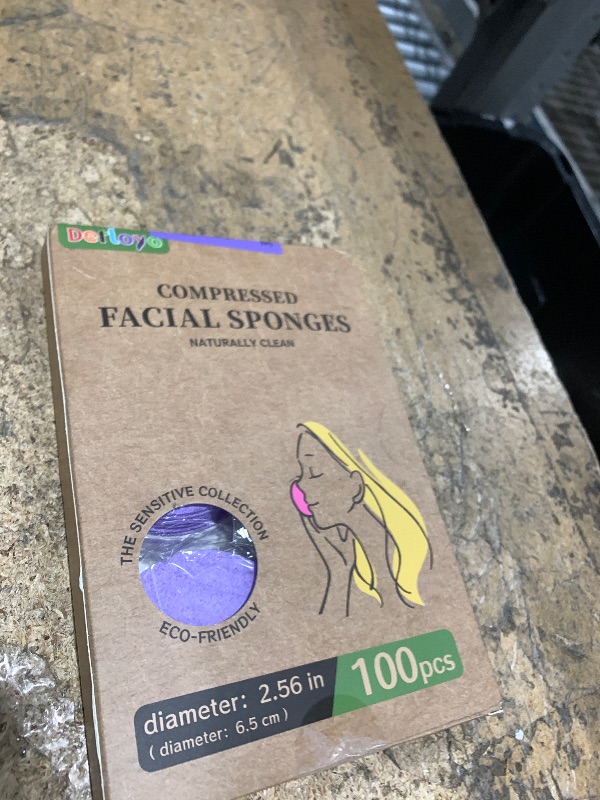 View 2 of 100-Count Compressed Facial Sponges, Purple Round