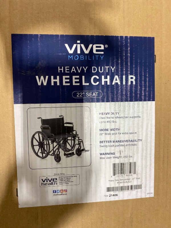 View 3 of Vive Mobility Bariatric Wheelchair, 450 lb Capacity, 22" Seat