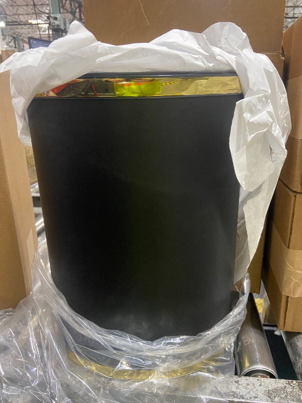 View 2 of Kraftware Oval Waste Basket - Black with Brass