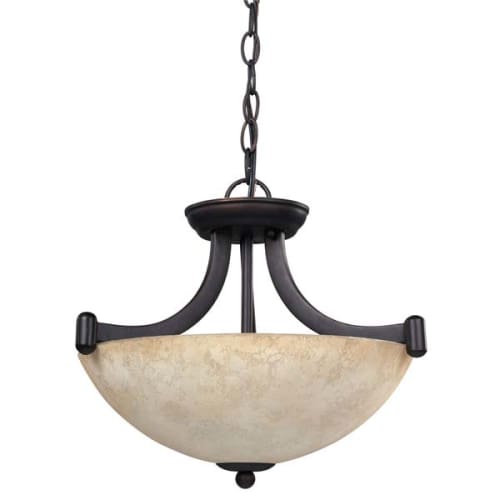 Photo 1 of Warren 3-Light Rubbed Antique Bronze Chandelier with Tea Stained Glass Shade