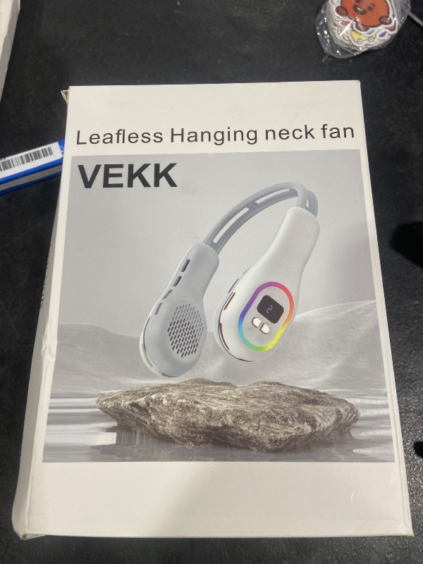 View 2 of VEKK Portable Neck Fan, 6000mAh Bladeless, 3 Speeds, RGB, Blue