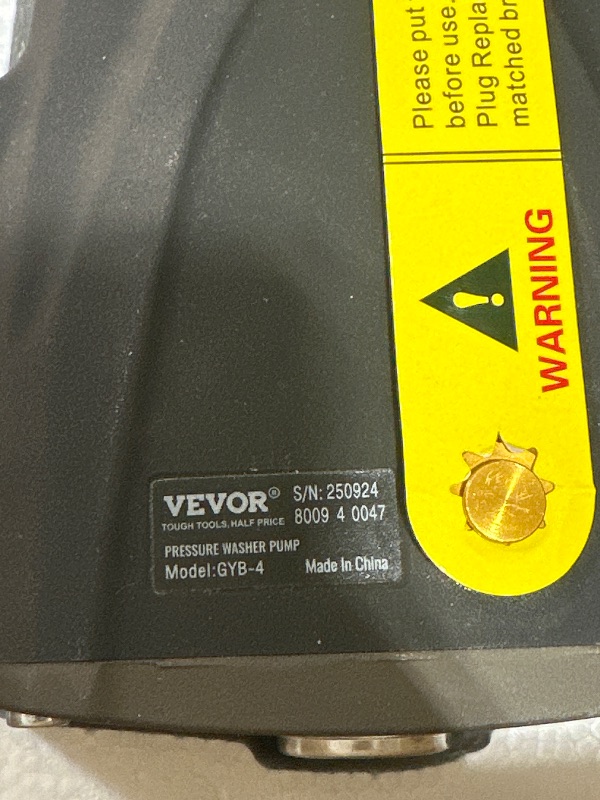 Photo 1 of VEVOR Pressure Washer Pump 4400 PSI 4.0 GPM 1" Shaft