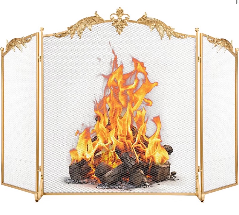 Photo 1 of Fireplace Screen 3 Panel 50x32 Inch Folding Fireplace Screen Gold